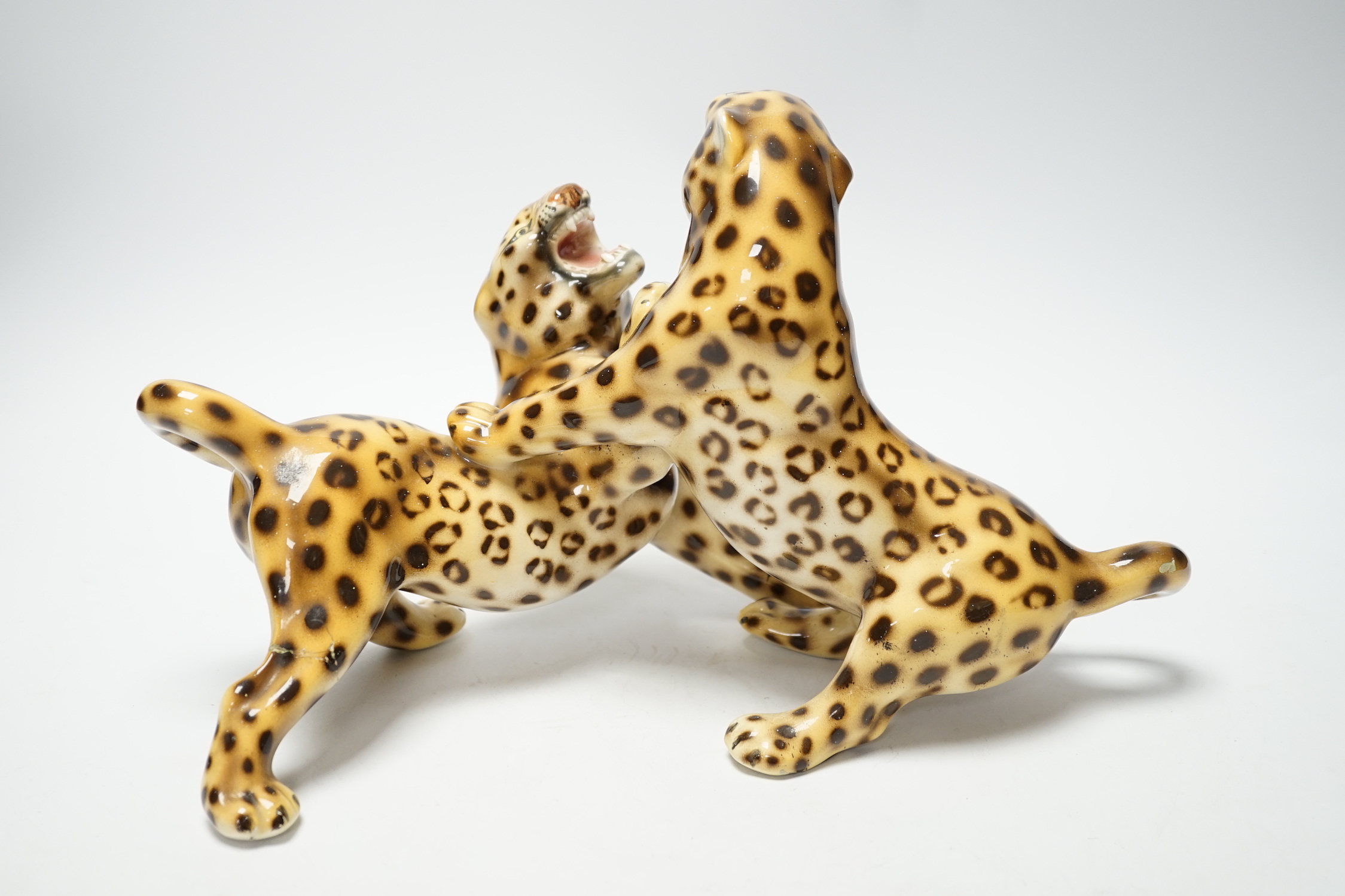 An Italian porcelain ‘leopard’ figure group by Favaro Checchetto, 34cm